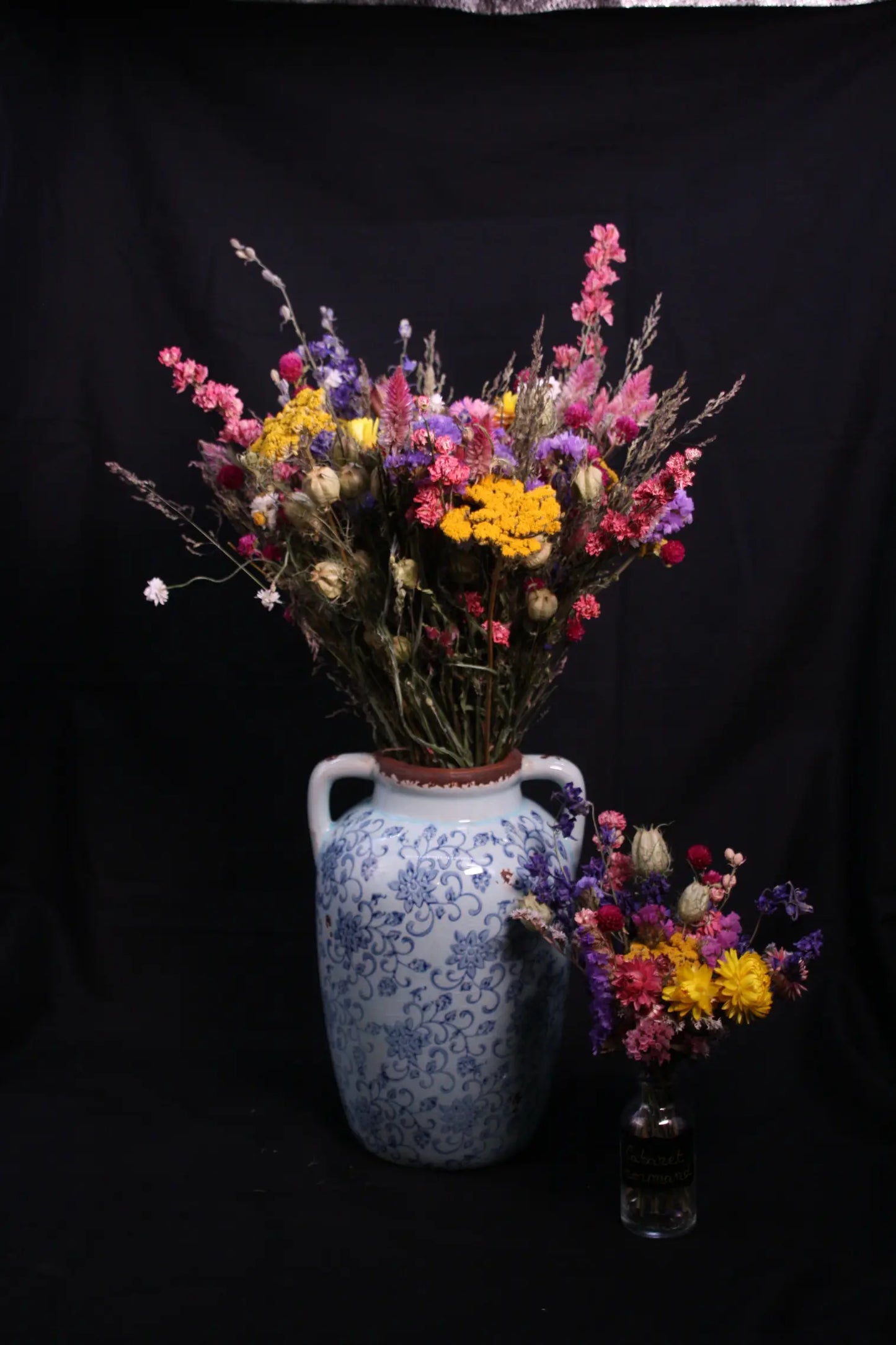 Grand bouquet de fleurs séchées naturelles françaises aux couleurs vives