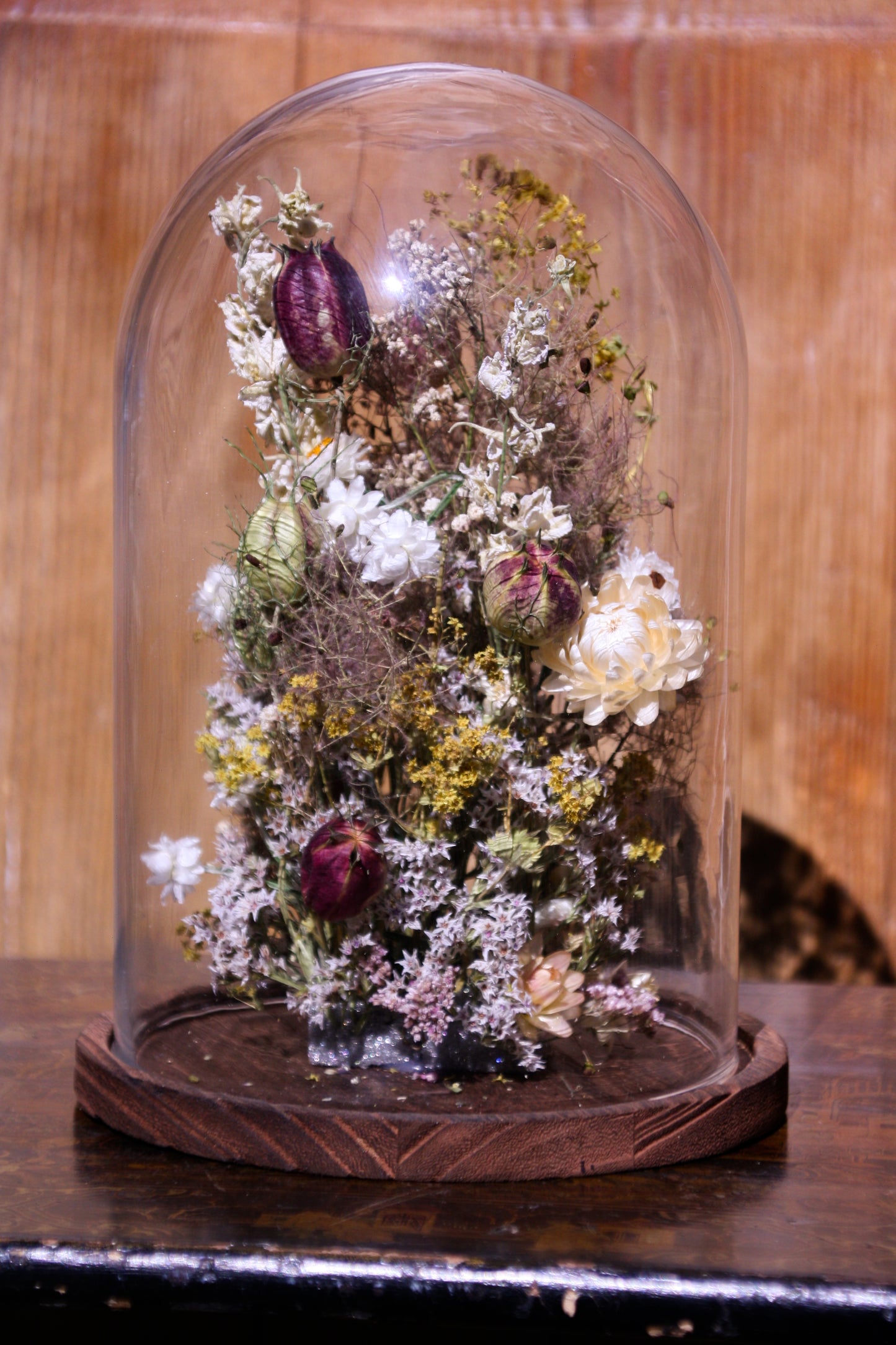 Cloche de fleurs séchées - L'ingénue