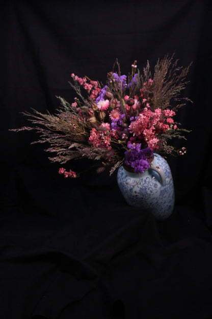 Gros bouquet de fleurs séchées automne rose et violet style glamour Charlotte