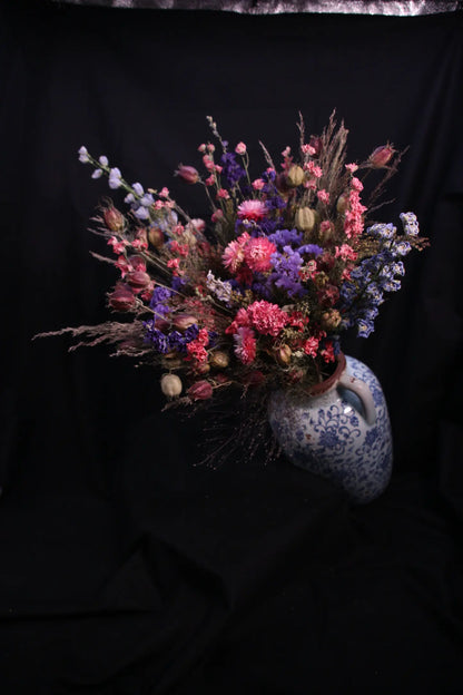 Bouquets fleurs séchées bleu et rose Artémis style glamour chic