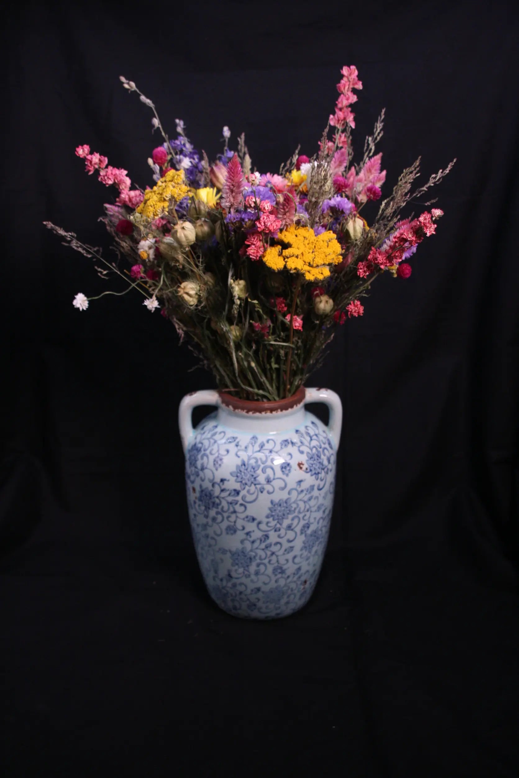 Bouquet de fleurs séchées colorées style champêtre vif modèle Cabaret