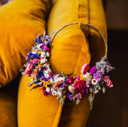 Décoration murale bohème : couronne de fleurs séchées françaises fait-main Granville