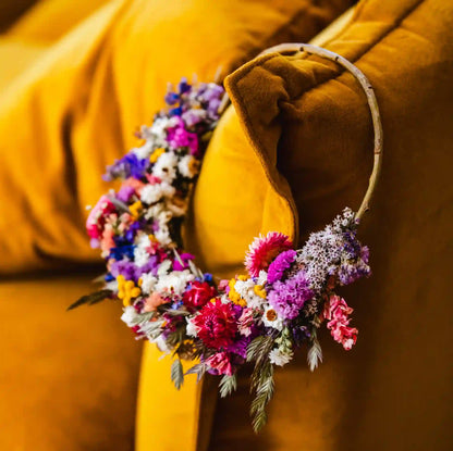 Décoration murale bohème : couronne de fleurs séchées françaises fait-main Granville