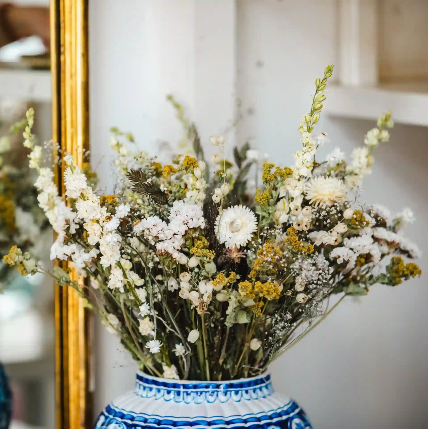 Petit bouquet de fleurs séchées blanc pastel et clair Étretat, fleurs françaises séchées naturellement