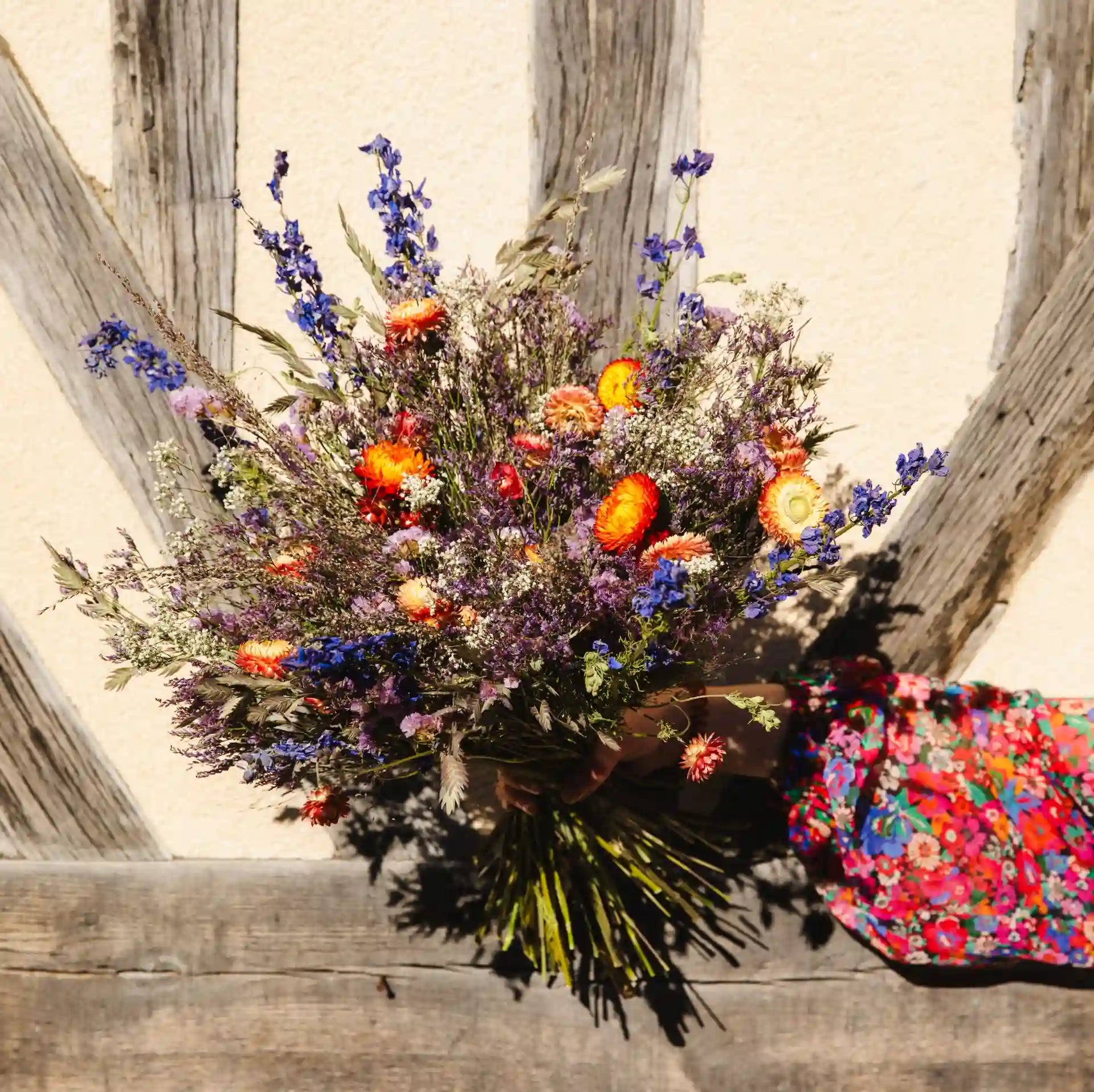 Grand bouquet de fleurs séchées haut de gamme Deauville aux teintes parme et saumon