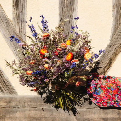 Grand bouquet de fleurs séchées haut de gamme Deauville aux teintes parme et saumon