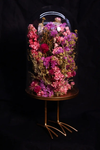 Création exclusive Fleurs de la Clarté : cloche décorative aux fleurs séchées champêtres.