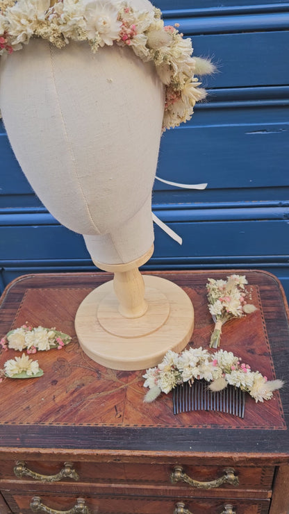 Couronne de tête en fleurs séchées - La champètre